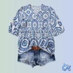 Azure Meadow Embroidered Blouse – Ivory & Blue